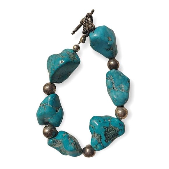 Chunky Raw Turquoise Necklace Bracelet and Earrings Set - Picture 3 of 5